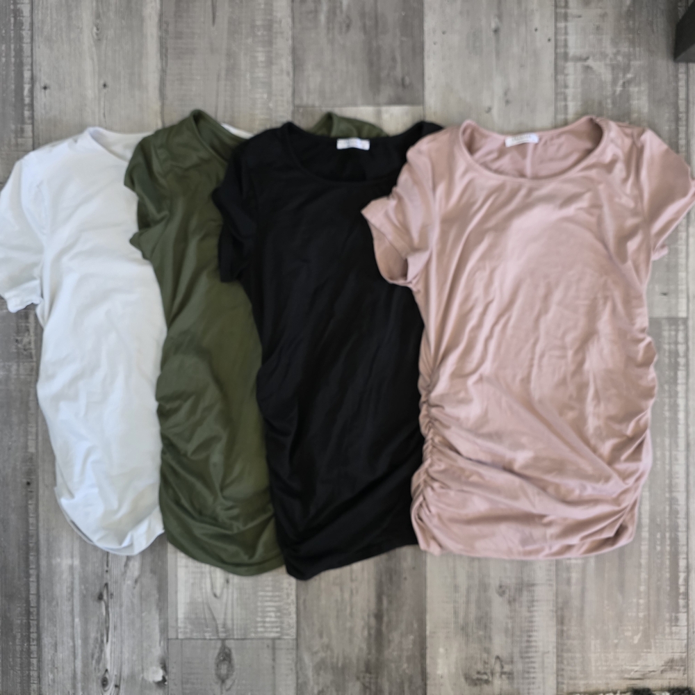 Women's Ruched T-Shirt - White, Green, Black, Pink